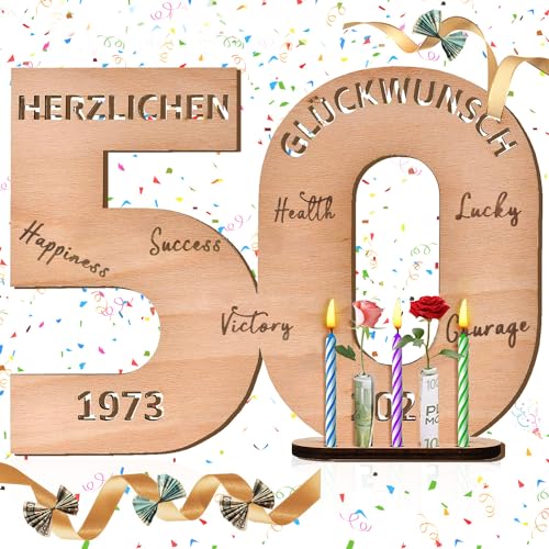Holz Schild Gästebuch 50 Geburtstag, 50. Geburtstag Geldgeschenk Holz, Holz-Schild Gästebuch 50, Holz Schild Gästebuch mit Ständer, Geburtstag Jubiläum für 50 Jahre Mann Frau, 50 Geburtstag Deko von WELLXUNK