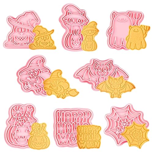 Halloween Ausstechformen Set, 8 Stück 3D Halloween Keksausstecher, Halloween Ausstecher Set, Halloween Cookie Cutters, Waschbar Stempel Ausstechform, Kunststoff Plätzchenausstecher von WELLXUNK