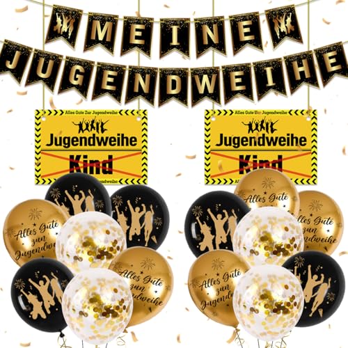 Jugendweihe Deko, Jugendweihe Banner, Schwarz Gold Meine Jugendweihe Luftballons, Schild zur Jugendweihe für Jugendweihe Party Outdoor Junge Mädchen von WELLXUNK