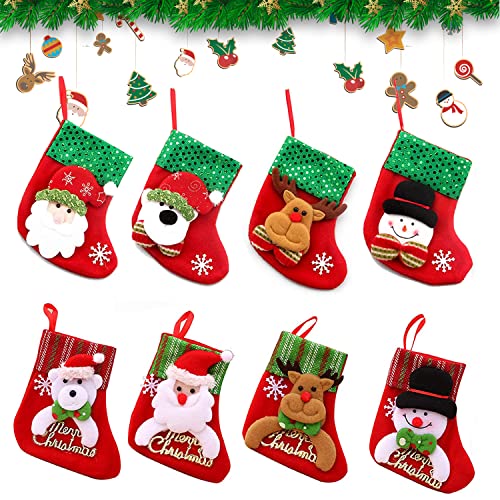 Mini Weihnachtsstrumpf,8pcs Weihnachtsstrumpf Geschenktüte,Kamin Christmas Stockings,3D Nikolausstrumpf Nikolausstiefel zum Befüllen& Aufhängen,Hängende Strümpfe für Weihnachtsdeko(A) von WELLXUNK