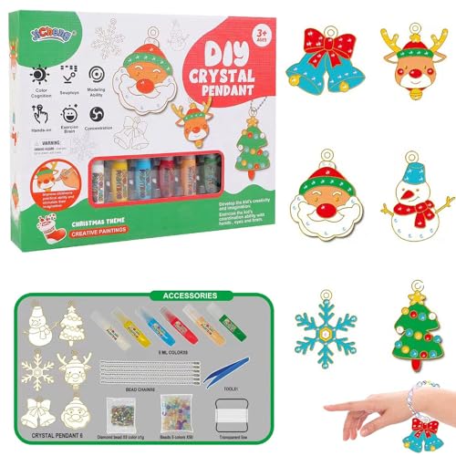 WELLXUNK Weihnachtliche Kristall Klebemalerei, Crystal Paint Weihnachten, Kristallfarben Bastelset, DIY Crystal Pendant Kit, DIY-Kristallfarben-Kunst, Window Color Set Kinder Weihnachten Bastelsets von WELLXUNK