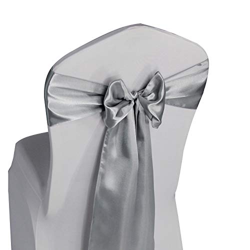 Welmatch Stuhl-Schal aus Satin für Hochzeit - 24 Farben für Bankett, Party, Veranstaltung, Stuhldekoration, 6,5 x 108 Zoll, silberfarben von Welmatch