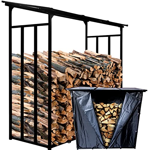 WELS Kaminholzregal Aussen XXL 185x70x185cm | Holzlager 2,3m³ 3,5 SRM | Metall Brennholzregal Außen | Garten Kaminholzlager mit Wetterschutz von WELS