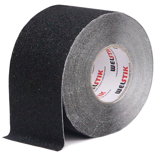 WELSTIK Antirutsch Klebeband Streifen mit Selbstklebend, 100mm x 20m Treppe Stufen Band Kleber rutschfest Klebeband, Hohe Traktion für innen- und Außenbereich Wasserfest, Schwarz von WELSTIK