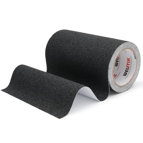 WELSTIK Antirutsch Klebeband Streifen mit Selbstklebend, 200mm x 5m Treppe Stufen Band Kleber rutschfest Klebeband, Hohe Traktion für innen- und Außenbereich Wasserfest, Schwarz von WELSTIK