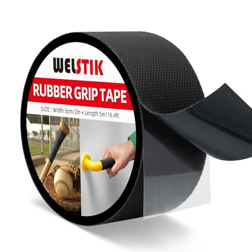 WELSTIK Gummigriffband, Ultra starkes wasserdichtes Anti-Rutsch-Band mit strukturiertem Klebstoff für DIY-Werkzeuge & Gadgets (Schwarz, 5cm x 5m) von WELSTIK
