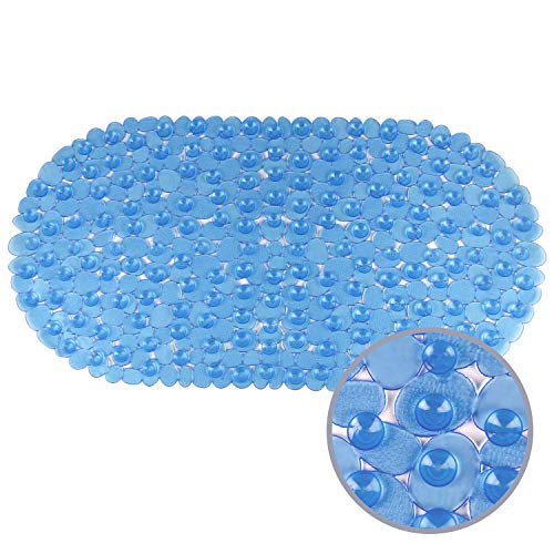 WELTRXE Duschmatte, Antirutschmatte aus Kunststoff für Kinder und Familie Dusche, rutschfeste Badewannenmatte mit Hunderte Saugnäpfen, Länglichrund Duscheinlage PVC 69 x 36 cm Blau von WELTRXE
