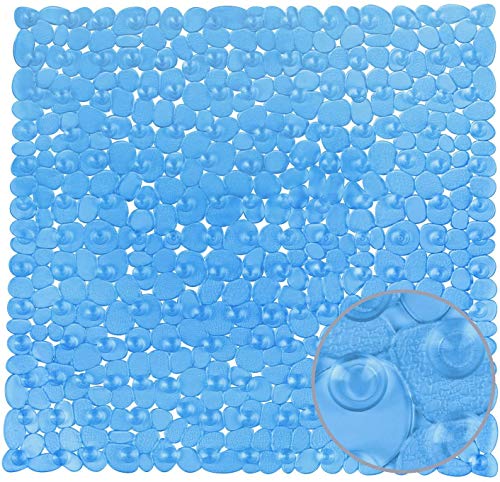 WELTRXE Duschmatte, Antirutschmatte aus Kunststoff für Kinder und Familie Dusche, rutschfeste Badewannenmatte mit Hunderte Saugnäpfen, Quadratisch Duscheinlage PVC 54 x 54 cm Blau von WELTRXE