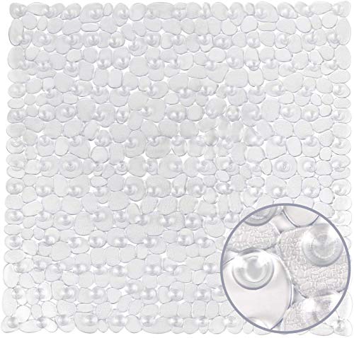 WELTRXE Duschmatte, Antirutschmatte aus Kunststoff für Kinder und Familie Dusche, rutschfeste Badewannenmatte mit Hunderte Saugnäpfen, Quadratisch Duscheinlage PVC 54 x 54 cm Transparent von WELTRXE