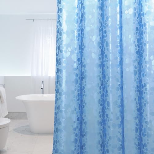 WELTRXE Duschvorhang Anti-Schimmel mit Gewicht Magnet unten, 0.2mm [183x183cm] Wasserdicht Antibakteriell Eva Vorhang für Dusche und Badewanne, 3D Steinmuster Blau, inkl. 12 Duschvorhangringen Kinder von WELTRXE