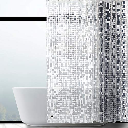 WELTRXE Duschvorhang Anti-Schimmel mit Gewicht Magnet unten, Transparent Geometrisch Eva Wasserdicht Antibakteriell Vorhang für Dusche und Badewanne, 0.15mm [150*180cm]mit 10 Duschvorhangringen Kinder von WELTRXE
