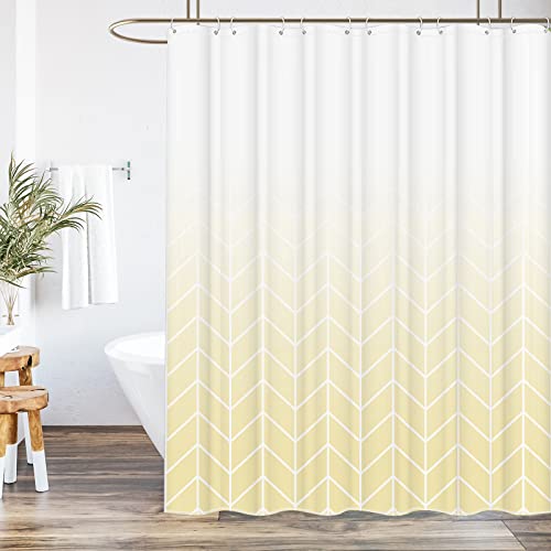 WELTRXE Duschvorhang aus Polyester, 183x183 cm Textiler Badvorhang Schimmelresistent Shower Curtains, Waschbar Vorhang für Badewanne und Dusche, gratis mit 12 Haken, Digitaldruck, Abstufung in gelb von WELTRXE