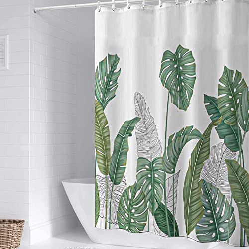 WELTRXE Duschvorhang aus Polyester, 183x183 cm Textiler Badvorhang Schimmelresistent Shower Curtains, Waschbar Vorhang für Badewanne und Dusche, gratis mit 12 Haken, Digitaldruck, Tropen Blätter von WELTRXE