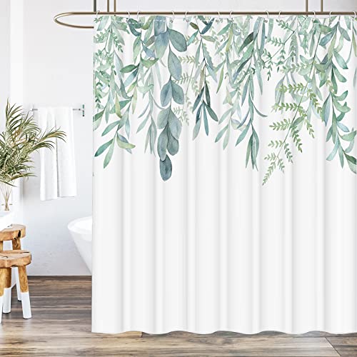 WELTRXE Duschvorhang aus Polyester, 183x183 cm Textiler Badvorhang Schimmelresistent Shower Curtains, Waschbar Vorhang für Badewanne und Dusche, gratis mit 12 Haken, Digitaldruck, grün Blätter von WELTRXE