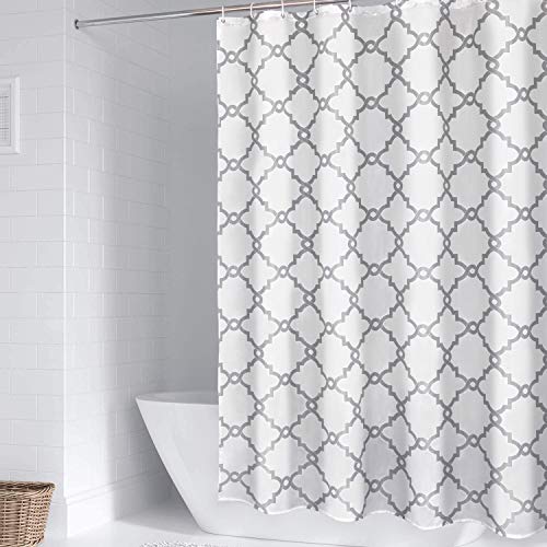 WELTRXE Duschvorhang aus Stoff mit Haken, Polyester, maschinenwaschbar, marokkanisches geometrisches Muster, 183 x 183 cm, Weiß und Grau von WELTRXE