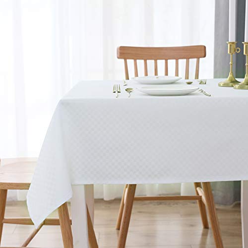 WELTRXE Tischdecke, Tischtuch aus Polyester mit Lotuseffekt Wasserabweisend Abwaschbar Tisch Decke, Tischwäsche Größe & Farbe wählbar 140 × 280 schlohweiß von WELTRXE