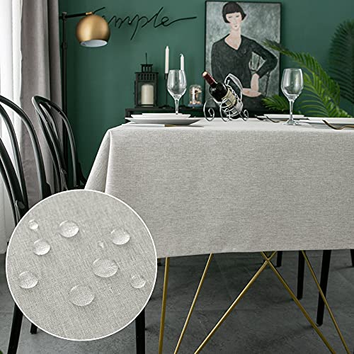 WELTRXE wasserdichte Rechteckige Polyester-Tischdecke 140 x 200 cm, Waschbare Tischdecke in Leinenoptik für Esszimmer, Picknick, Restaurant (Hellgrau, 140 x 200 cm) von WELTRXE