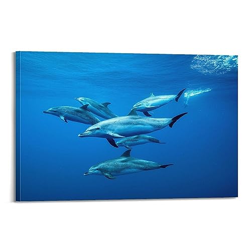 WELYK Poster mit Tiermotiven, Motiv: Eine Gruppe von Delfinen, dekoratives Gemälde, Leinwand-Wandposter und Kunstdruck, modernes Familienschlafzimmer-Dekor-Poster, 30 x 45 cm von WELYK
