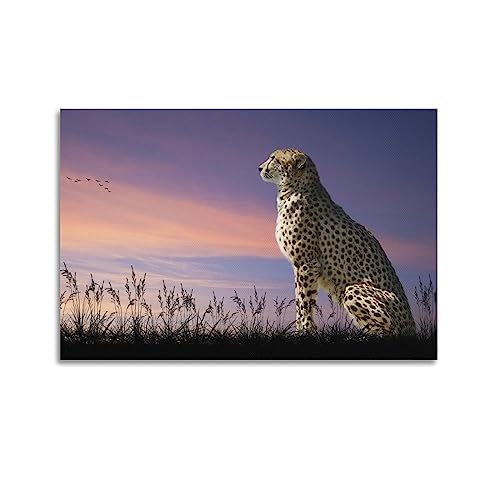 WELYK Tierposter Gepard bei Sonnenuntergang, dekoratives Gemälde, Leinwand-Wandposter und Kunstdruck, modernes Familienschlafzimmer-Dekor-Poster, 40 x 60 cm von WELYK