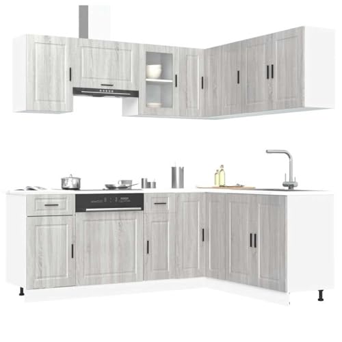 11-TLG. Küchenschrank-Set Porto Grau Sonoma Holzwerkstoff 11-teilige Küchenzeile mit elegantem Design und reichlich Stauraum von WEMYUFURN
