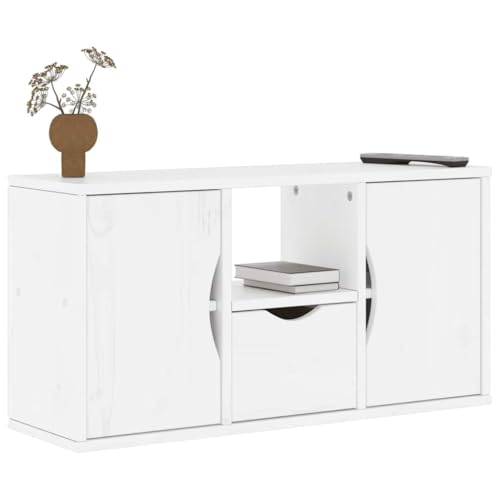 TV-Schrank mit Schublade Weiß Fernseher kommode lowboard Sideboard Wohnzimmer HiFi Rack 79x24x40 cm Massivholz Kiefer von WEMYUFURN