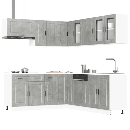 WEMYUFURN 11-TLG. Küchenschrank-Set Porto Betongrau Holzwerkstoff 11-teilige Küchenzeile mit Stauraum, verstellbaren Füßen und pflegeleichter Oberfläche von WEMYUFURN