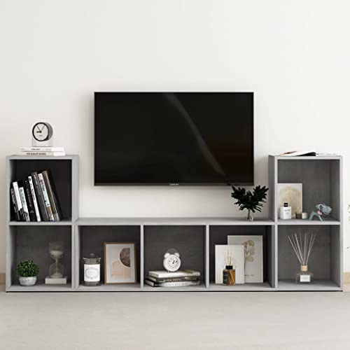 WEMYUFURN 3-TLG. TV-Schrank-Set Betongrau Holzwerkstoff kommode Fernseher kommode Sideboard Wohnzimmer Fernsehschrank von WEMYUFURN