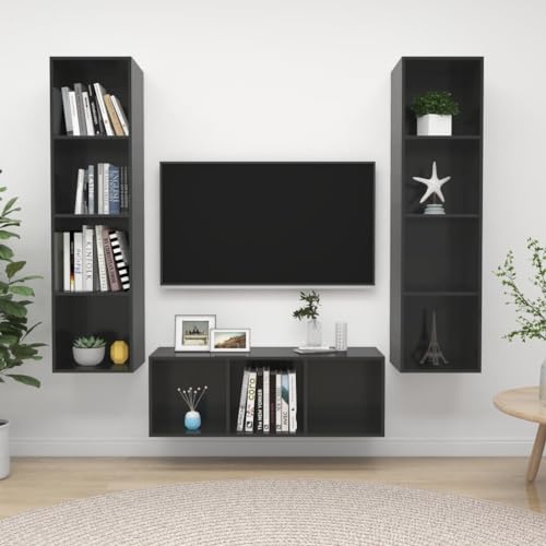 WEMYUFURN 3-TLG. TV-Schrank-Set Hochglanz-Grau Holzwerkstoff tv Board tv Regal Sideboard Wohnzimmer Fernsehtisch WEMYUFURN 3-TLG. TV-Schrank-Set Hochglanz-Grau Holzwerkstoff tv Board tv Regal Sideboard Wohnzimmer Fernsehtisch von WEMYUFURN