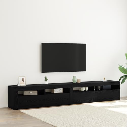 WEMYUFURN 3-teiliges TV Schrank Set mit LED Lichtern Schwarze Eiche Ingenie Holz Fernsehtisch Sideboard hängend lowboard tv Board von WEMYUFURN