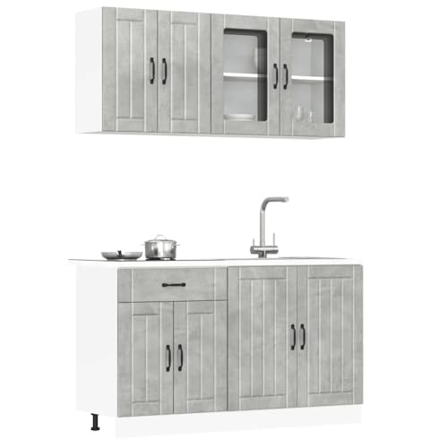 WEMYUFURN 4-TLG. Küchenschrank-Set Lucca Betongrau Holzwerkstoff 4-teilige Küchenzeile mit Stauraum, verstellbaren Füßen und pflegeleichter Oberfläche für optimale Organi von WEMYUFURN