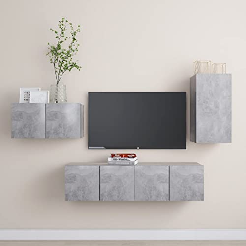 WEMYUFURN 4-TLG. TV-Schrank-Set Betongrau Holzwerkstoff Fernsehtisch Konsolentisch mit Schubladen tv Cabinet Sideboard hängend von WEMYUFURN