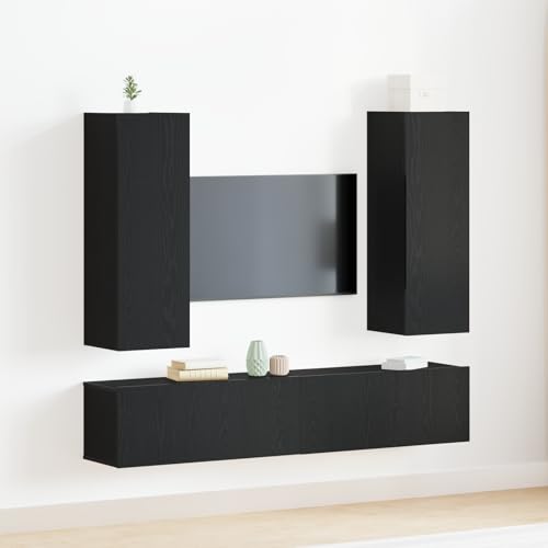 WEMYUFURN 4-teiliges TV-Cabinet-Set Wandmontiert Schwarz-Oak Hochwertiges Holz Couchtisch tv Cabinet HiFi Rack Sideboard tv von WEMYUFURN