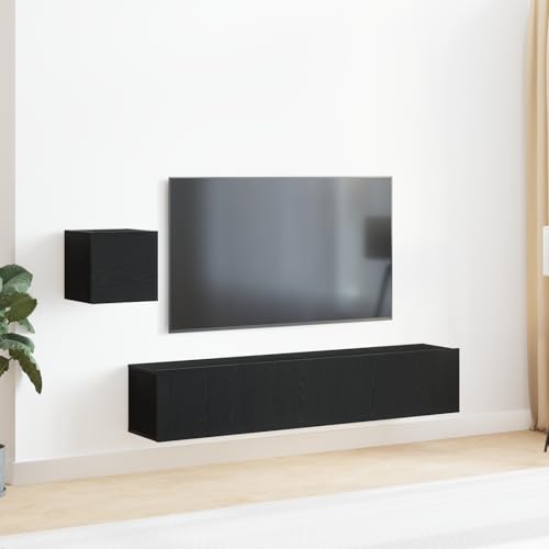 WEMYUFURN 4-teiliges TV-Schranksystem aus schwarzem Eichenholz Sideboard tv Fernsehschrank Couchtisch Fernseher Tisch von WEMYUFURN