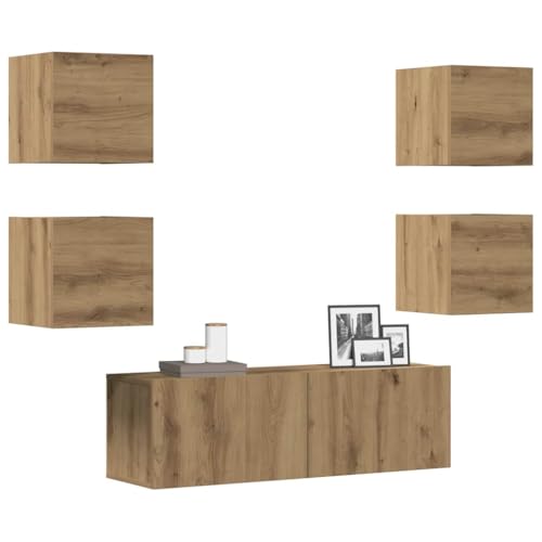 WEMYUFURN 5-TLG. TV-Schrank-Set Wandmontage Artisan-Eiche Holzwerkstoff tv Regal hängeschrank Fernseher Schrank tv Board von WEMYUFURN