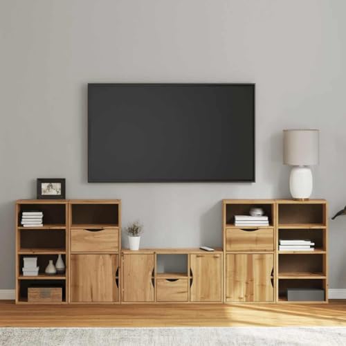 WEMYUFURN 5-TLG. Wohnwand mit Stauraum ODDA Massivholz Kiefer Fernseher Schrank tv unterschrank Fernsehschrank Konsolentisch mit Schubladen von WEMYUFURN