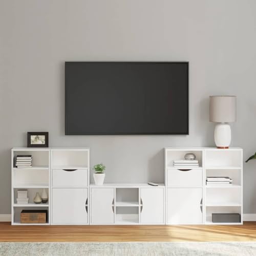 WEMYUFURN 5-TLG. Wohnwand mit Stauraum ODDA Weiß Massivholz Kiefer tv Cabinet tv Board Sideboard Wohnzimmer Couchtisch von WEMYUFURN
