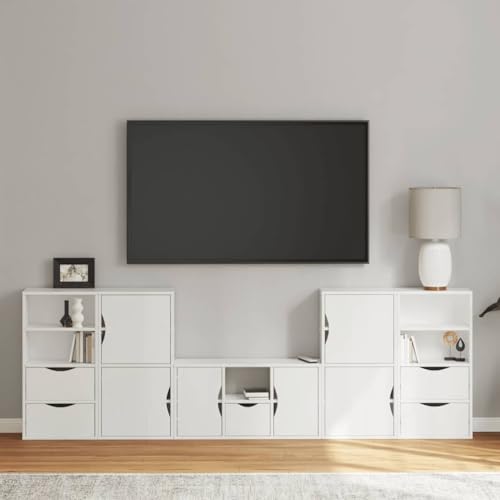 WEMYUFURN 5-TLG. Wohnwand mit Stauraum ODDA Weiß Massivholz Kiefer tv Regal Sideboard tv Sideboard Wohnzimmer Fernsehschrank von WEMYUFURN
