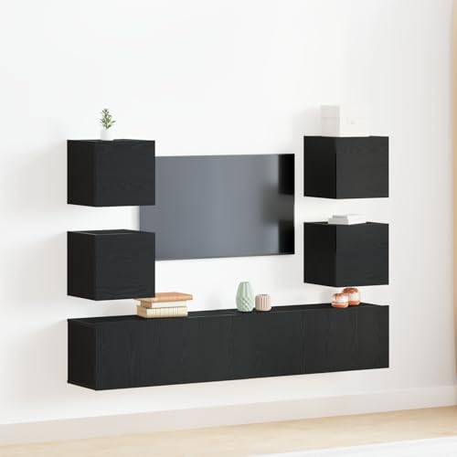 WEMYUFURN 6-teiliges TV-Schrank-Set - Schwarz Eiche, Engineered Holz tv unterschrank lowboard tv Bank Sideboard Wohnzimmer WEMYUFURN 6-teiliges TV-Schrank-Set - Schwarz Eiche, Engineered Holz tv unterschrank lowboard tv Bank Sideboard Wohnzimmer von WEMYUFURN