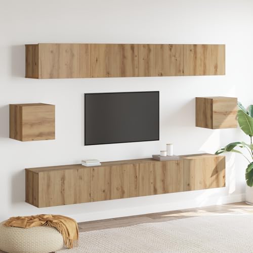 WEMYUFURN 6-teiliges TV Schrank Set aus Artisan Eiche Holzwerkstoff tv Cabinet Fernseher Tisch hängeschrank Fernseher Schrank von WEMYUFURN