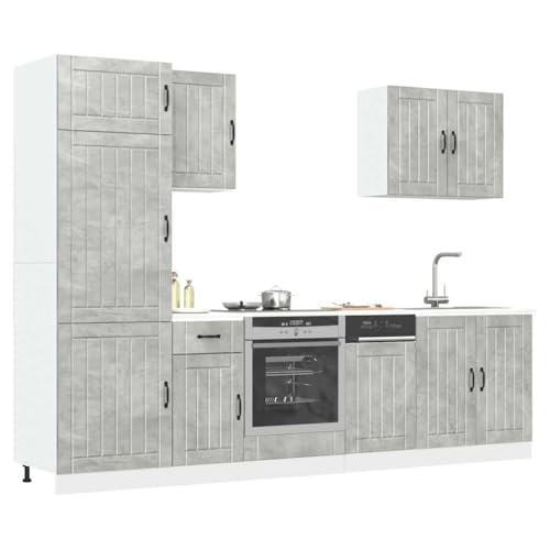 WEMYUFURN 7-TLG. Küchenschrank-Set Lucca Betongrau Holzwerkstoff 7-teilige Küchenzeile mit Stauraum, Holzwerkstoff, verstellbaren Füßen von WEMYUFURN