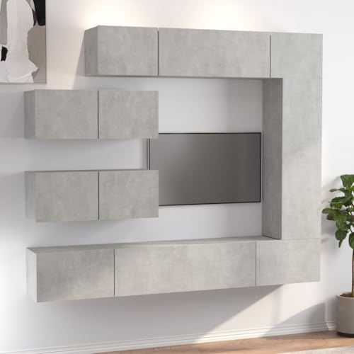 WEMYUFURN 7-TLG. TV-Schrank-Set Betongrau Holzwerkstoff tv Regal lowboard Konsolentisch mit Schubladen Sideboard hängend von WEMYUFURN