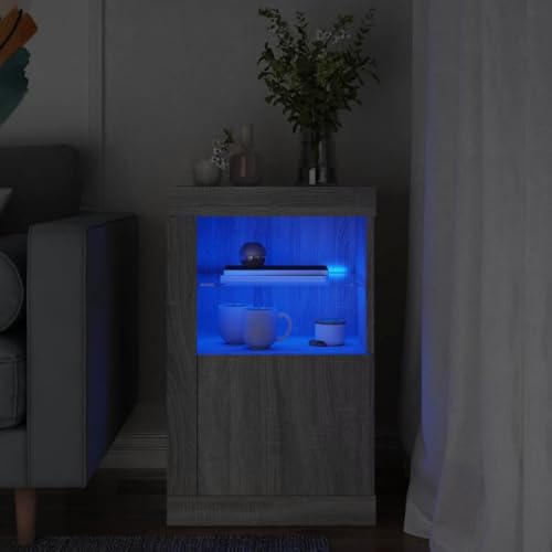 WEMYUFURN Beistellschrank mit LED-Beleuchtung und RGB-Lichtern – Moderner Sideboard-Schrank mit Glasablage und Stauraum, Holzwerkstoff, feuchtigkeitsbeständig, Tür Montie von WEMYUFURN