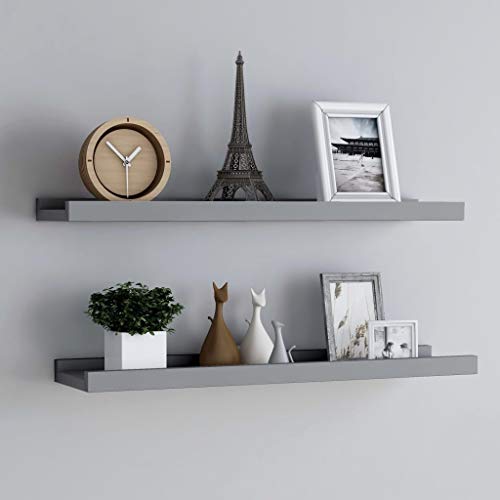 WEMYUFURN Bilderleisten 2 STK. Grau 80x9x3 cm MDF, Wand Sideboard Regale Bücherregal Wandregal für Wohnzimmer, Schlafzimmer und Büro von WEMYUFURN