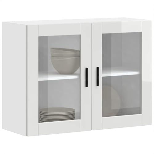 WEMYUFURN Küchen-Hängeschrank mit Glastür Porto Hochglanz-Weiß Eckunterschrank Küche mit Stauraum und verstellbaren Füßen von WEMYUFURN