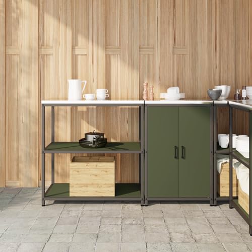 WEMYUFURN Küchenlager-Set mit Regal mit Speicher mit Tür Verstellbar 2 pcs Olive Grün Pulverbeschichteter Stahl Küchenschrank mit Stahlregalen und verstellbaren Füßen 150 von WEMYUFURN