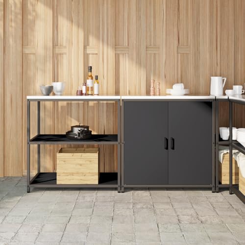 WEMYUFURN Küchenlager-Set mit Regal mit Speicher mit Tür Verstellbar 2 pcs Schwarz Aufbewahrungsschrank für Küche und Garage mit Metallregalen und Schwenktüren 150 x 50 x 92 cm von WEMYUFURN
