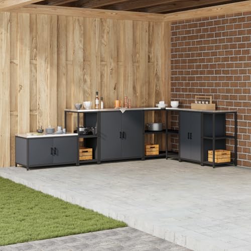 WEMYUFURN Küchenlageregal mit Regal mit Speicher Anthrazit Modularer Stauraum Schrank mit hitzebeständigem Material für Innen- und Außenbereich 60 x 50 x 92 cm Stahl von WEMYUFURN