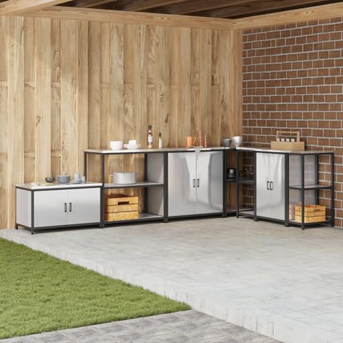 WEMYUFURN Küchenlageregal mit Regal mit Speicher Silber Modularer Stauraum Schrank mit hitzebeständigem Material für Innen- und Außenbereich 60 x 50 x 92 cm Edelstahl von WEMYUFURN