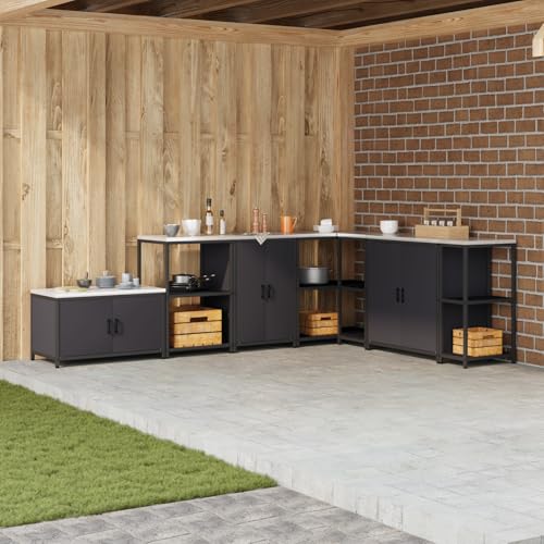 WEMYUFURN Küchenlagerregal mit Regal mit Speicher mit Tür Schwarz Modularer Stauraum Schrank mit hitzebeständigem Material für Innen- und Außenbereich 60 x 50 x 92 cm Sta von WEMYUFURN