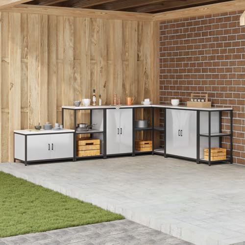 WEMYUFURN Küchenlagerregal mit Regal mit Speicher mit Tür Silber Modularer Stauraum Schrank mit hitzebeständigem Material für Innen- und Außenbereich 60 x 50 x 92 cm Edel von WEMYUFURN